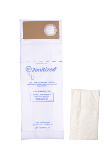 JAN-NFCPTW-2(10) Janitized Paper Bag Nilfisk Advance Carpetwin Upright 14/18 , ADVAC Model Micro Filter 2 Pre Filters Case Of 10 10pks OEM# 56704181 Or 703768 Kent 152B Duravac OEM# 703768 OR 56704181 OR 56703768