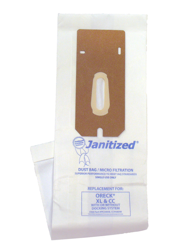 JAN-ORXLCC-2 (8)Janitized Paper Bag Oreck XL2000, U2000R 8000 & 9000 Type CC Fits New Or Older Models Micro Filter Case Of 10 8pks OEM# PK20008DW Or CCPK8DW - PureFilters