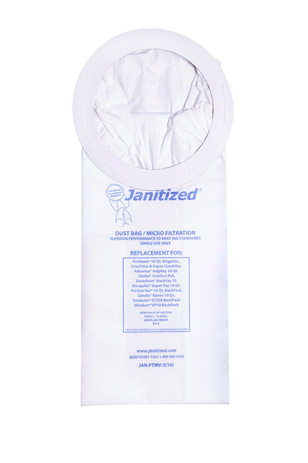 JAN-PTMV-2(10) Janitized Paper Bag Proteam Mega VAC, Coach & Super Coach Micro Filter Case Of 10 - PureFilters