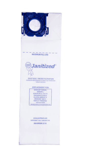 JAN-WISEN-3(10) Janitized Paper Bag Windsor Sensor Sensor 2 Sensor XP12 XP15 XP18 Versamatic Plus Allstar Javelin 12 Micro Filter Case Of 10 -10pks