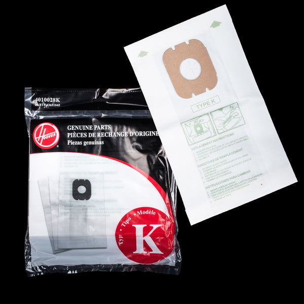 XH4010028K Hoover OEM Paper Bag Pack of 3 Type K for Spirit Canister Vacuums Including Models S32XX to S36XX - PureFilters
