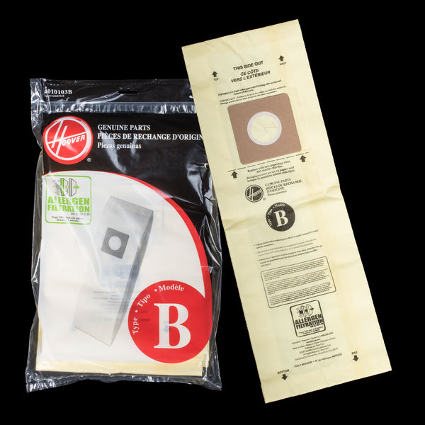 XH4010103B Hoover OEM Paper Bag Pack of 3 Type B with Allergen Filtration for Clean & Light, Signature, & TaskVac Upright Vacuum Models CH53000, C1320, U4730, & U4707 - PureFilters