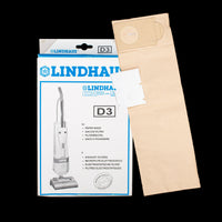 XLH10019 Lindhaus OEM Paper Bag Pack of 10 Type D3 with 4 Exhaust Filters for Upright / Backpack Vacuum Models DP5 & DP5 Evolution - PureFilters