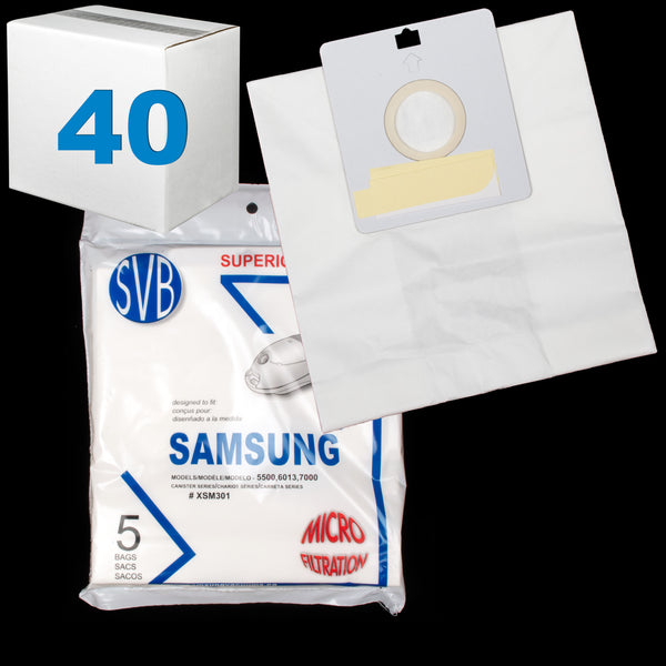 XSM301CS-40 Samsung Paper Bag Micro 4010 4127 5500 6013 7713 Canister 5 Pack Bissell Digipro Power Partner Plus Using Bag VP50 VP77 Koblenz Infinity Simplicity 4020 3020 DAWOO RC800 RC805 Case Of 40 - PureFilters